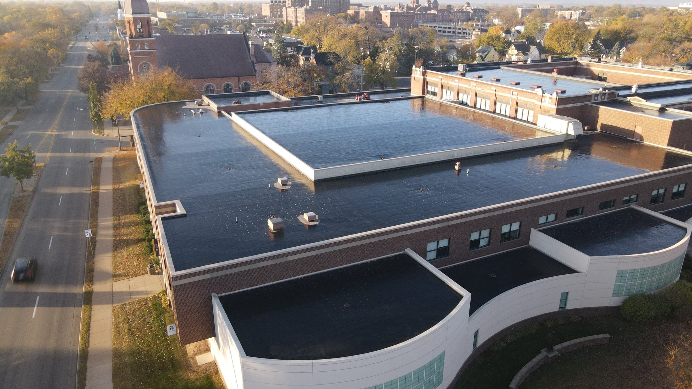 Commercial reroof at Aquinas High School, La Crosse, Wisconsin