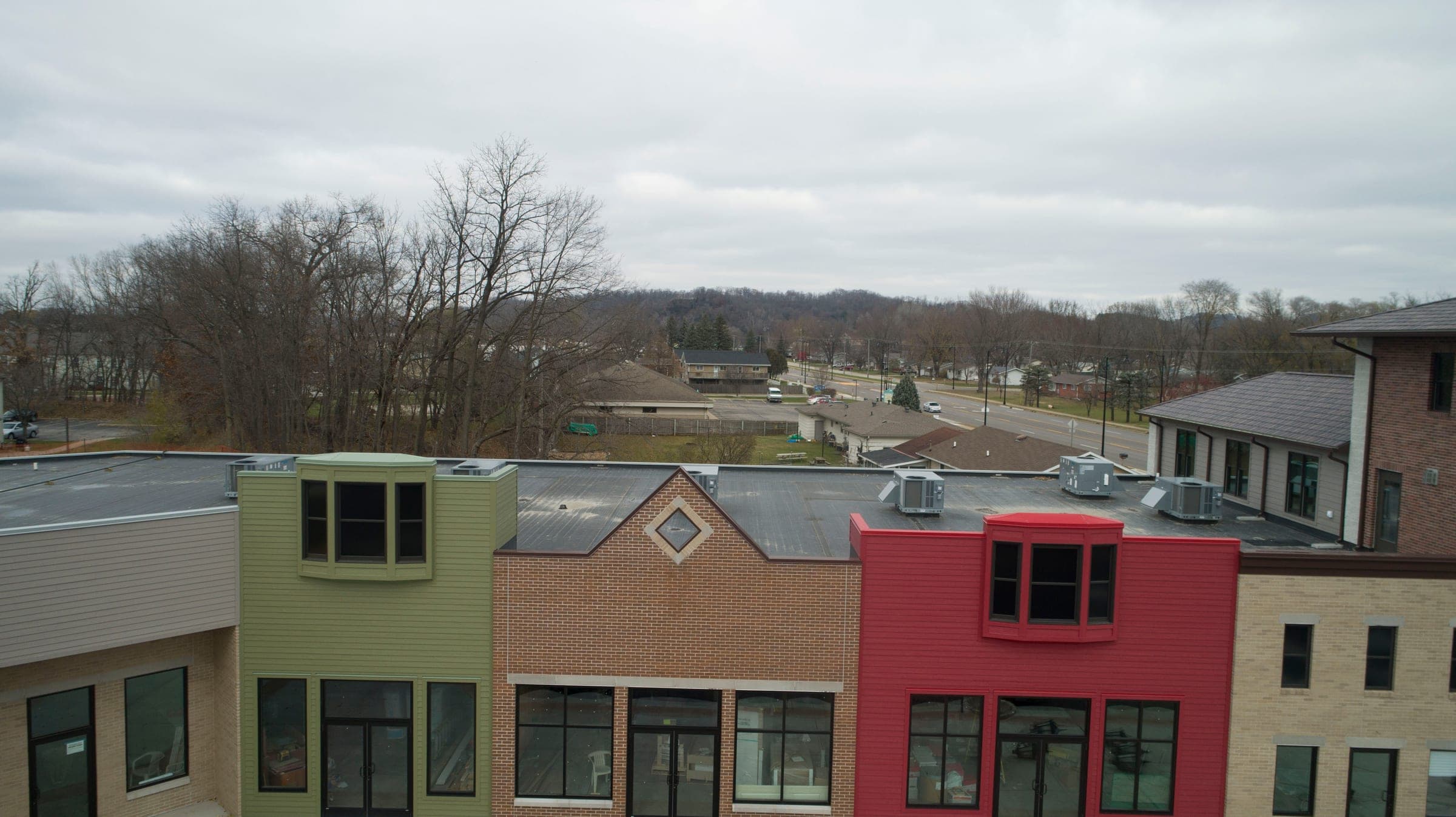 New construction roofing at Old Town Center, Holmen, Wisconsin