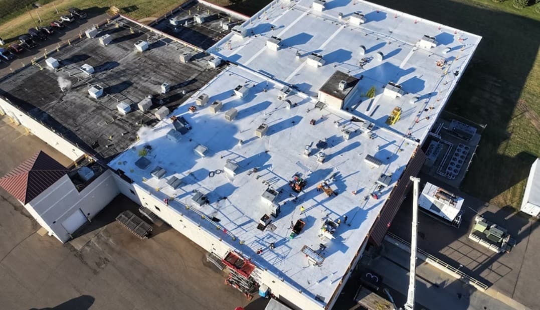 Aerial drone view of Pilgrim's Pride, Independence, Wisconsin