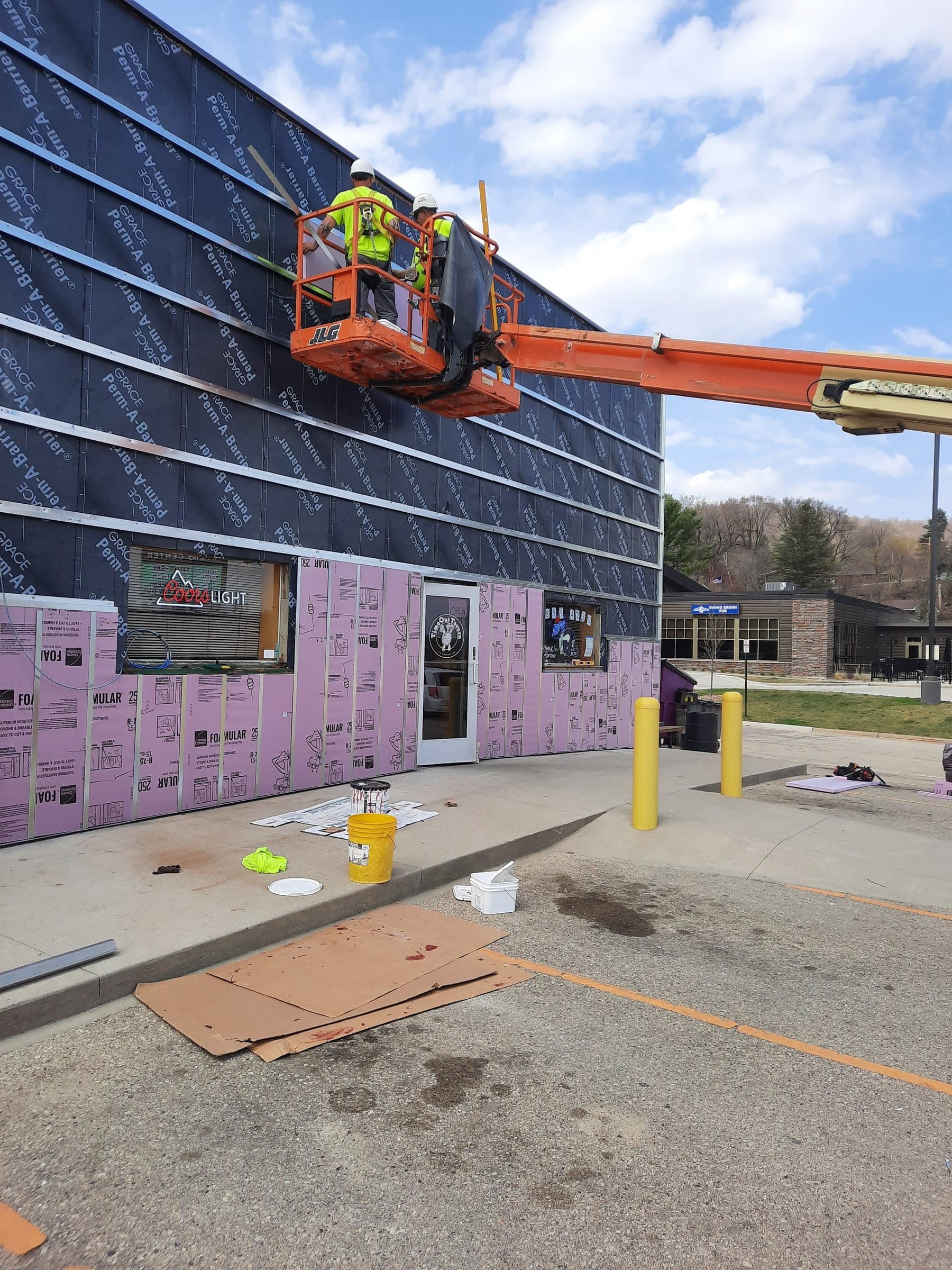 Wall panel installation at Time Out Tavern, La Crescent, Minnesota